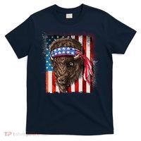 Funny Buffalo With American USA Flag Bandana T-Shirt thumb 0