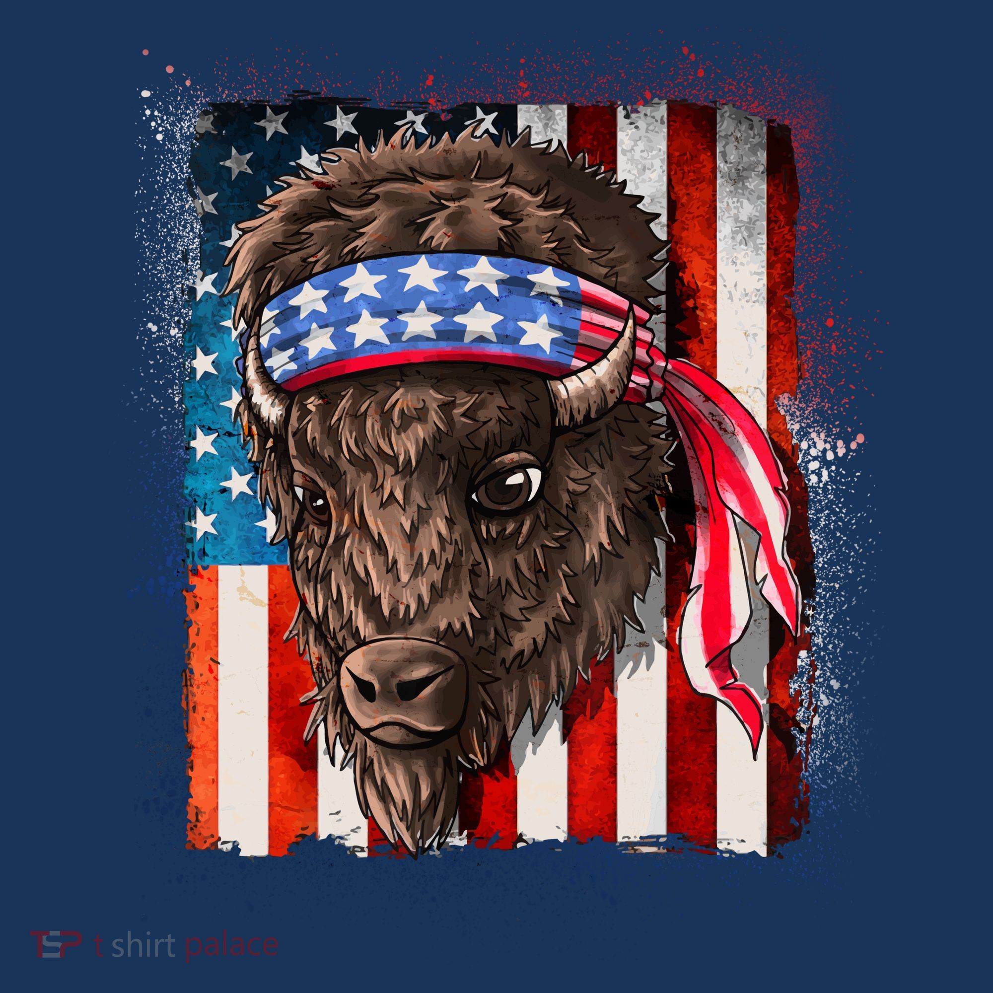 Funny Buffalo With American USA Flag Bandana Women's Hoodie