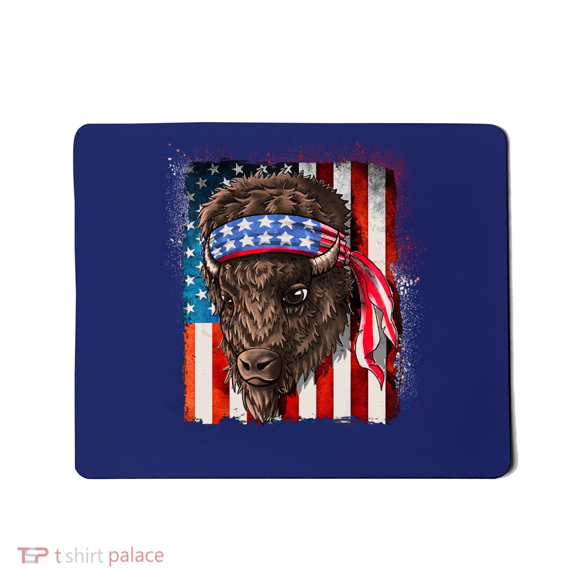 Funny Buffalo With American USA Flag Bandana Mousepad