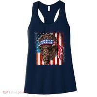 Funny Buffalo With American USA Flag Bandana Women's Tank Top thumb 0
