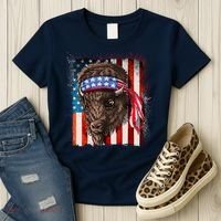 Funny Buffalo With American USA Flag Bandana Women's T-Shirt thumb 3