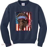 Funny Buffalo With American USA Flag Bandana Kids Sweatshirt thumb 0