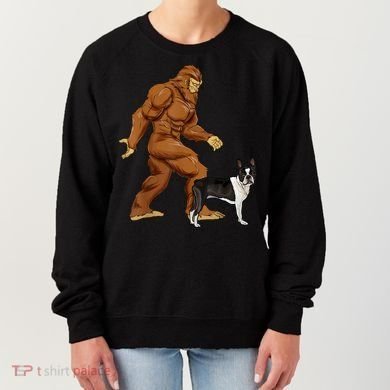 Funny Bigfoot Walking Boston Terrier Sasquatch Dog Women's Sweatshirt