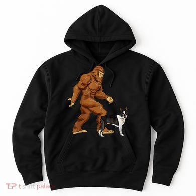 Funny Bigfoot Walking Boston Terrier Sasquatch Dog Hoodie