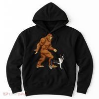 Funny Bigfoot Walking Boston Terrier Sasquatch Dog Hoodie thumb 0