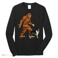 Funny Bigfoot Walking Boston Terrier Sasquatch Dog Long Sleeve Shirt thumb 0