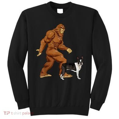 Funny Bigfoot Walking Boston Terrier Sasquatch Dog Sweatshirt