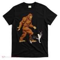 Funny Bigfoot Walking Boston Terrier Sasquatch Dog T-Shirt thumb 0
