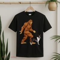 Funny Bigfoot Walking Boston Terrier Sasquatch Dog T-Shirt thumb 2