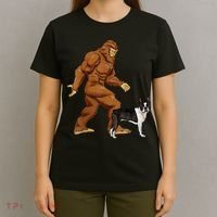 Funny Bigfoot Walking Boston Terrier Sasquatch Dog T-Shirt thumb 4