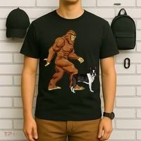 Funny Bigfoot Walking Boston Terrier Sasquatch Dog T-Shirt thumb 6