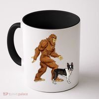 Funny Bigfoot Walking Boston Terrier Sasquatch Dog Coffee Mug thumb 0