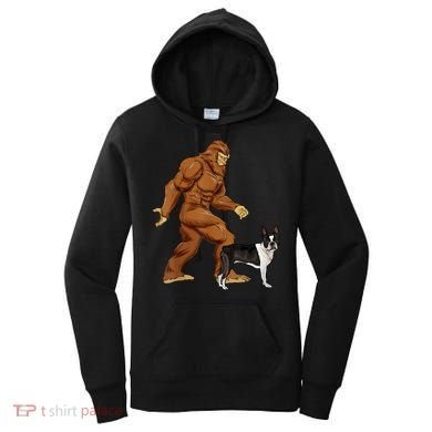 Funny Bigfoot Walking Boston Terrier Sasquatch Dog Women's Hoodie