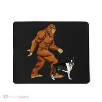 Funny Bigfoot Walking Boston Terrier Sasquatch Dog Mousepad thumb 0