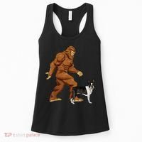 Funny Bigfoot Walking Boston Terrier Sasquatch Dog Women's Tank Top thumb 0