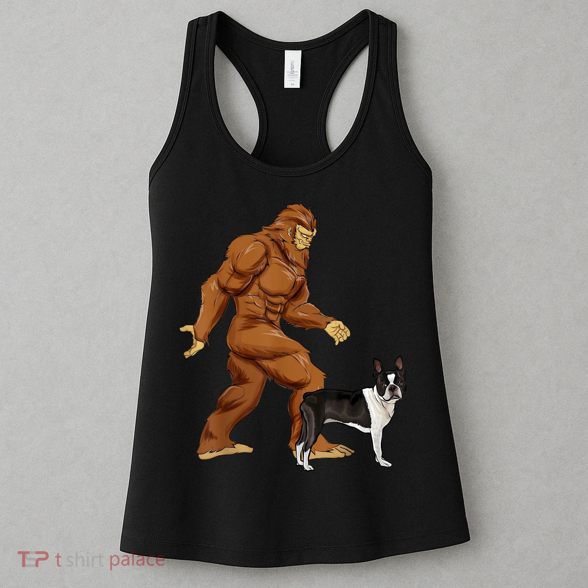 Funny Bigfoot Walking Boston Terrier Sasquatch Dog Women's Tank Top