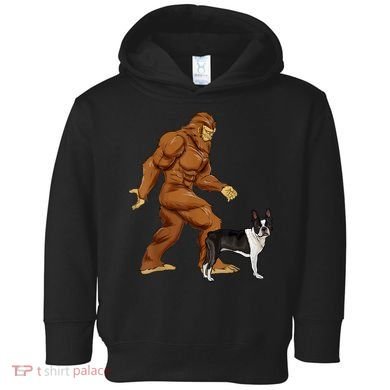 Funny Bigfoot Walking Boston Terrier Sasquatch Dog Toddler Hoodie