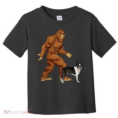 Funny Bigfoot Walking Boston Terrier Sasquatch Dog Toddler T-Shirt