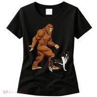 Funny Bigfoot Walking Boston Terrier Sasquatch Dog Women's T-Shirt thumb 0