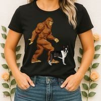 Funny Bigfoot Walking Boston Terrier Sasquatch Dog Women's T-Shirt thumb 2