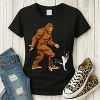 Funny Bigfoot Walking Boston Terrier Sasquatch Dog Women's T-Shirt thumb 3