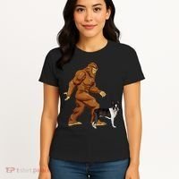 Funny Bigfoot Walking Boston Terrier Sasquatch Dog Women's T-Shirt thumb 4