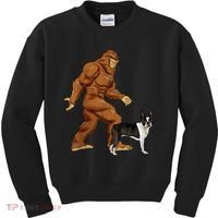 Funny Bigfoot Walking Boston Terrier Sasquatch Dog Kids Sweatshirt thumb 0