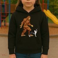 Funny Bigfoot Walking Boston Terrier Sasquatch Dog Kids Hoodie thumb 3