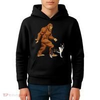 Funny Bigfoot Walking Boston Terrier Sasquatch Dog Kids Hoodie thumb 4