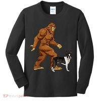 Funny Bigfoot Walking Boston Terrier Sasquatch Dog Kids Long Sleeve Shirt thumb 0