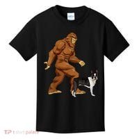 Funny Bigfoot Walking Boston Terrier Sasquatch Dog Kids T-Shirt thumb 0