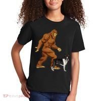 Funny Bigfoot Walking Boston Terrier Sasquatch Dog Kids T-Shirt thumb 2