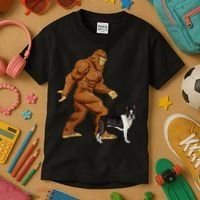 Funny Bigfoot Walking Boston Terrier Sasquatch Dog Kids T-Shirt thumb 3