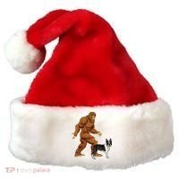 Funny Bigfoot Walking Boston Terrier Sasquatch Dog Santa Hat thumb 0