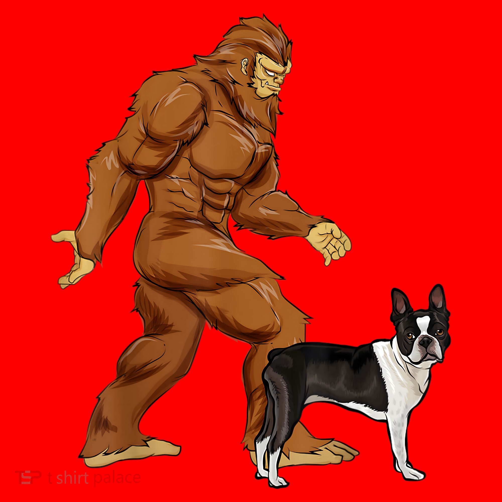 Funny Bigfoot Walking Boston Terrier Sasquatch Dog Santa Hat