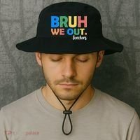 Funny BRUH We Out Teachers Schools Out Bucket Hat thumb 2