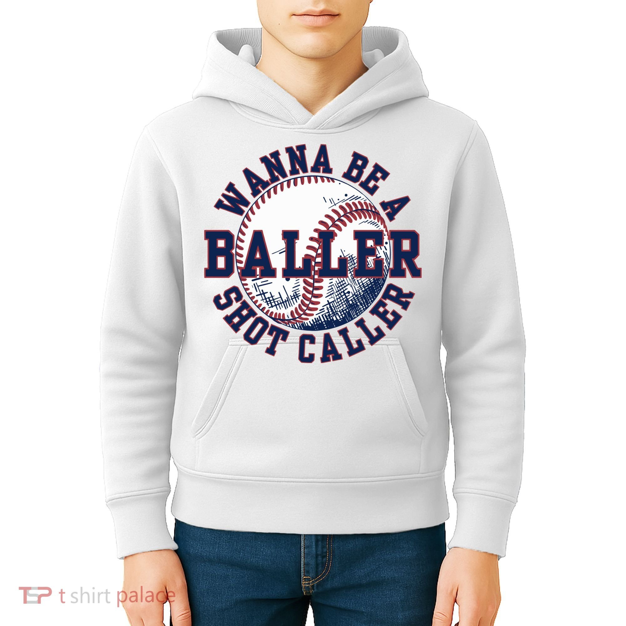 Funny Baller Wanna Be A Shot Caller Baseball Player Kids Hoodie