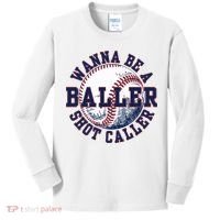 Funny Baller Wanna Be A Shot Caller Baseball Player Kids Long Sleeve Shirt thumb 0