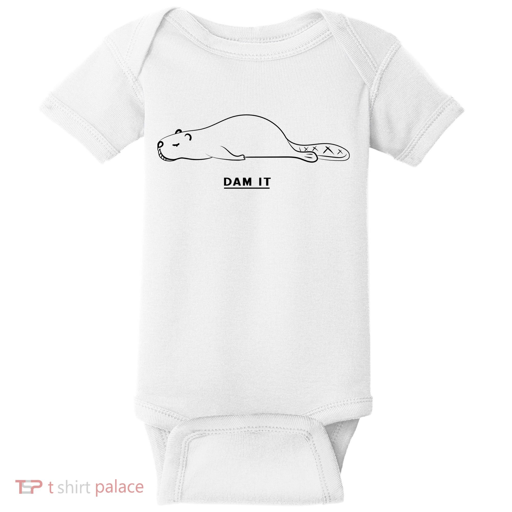Funny Beaver Wildlife Pun Dam It Baby Bodysuit