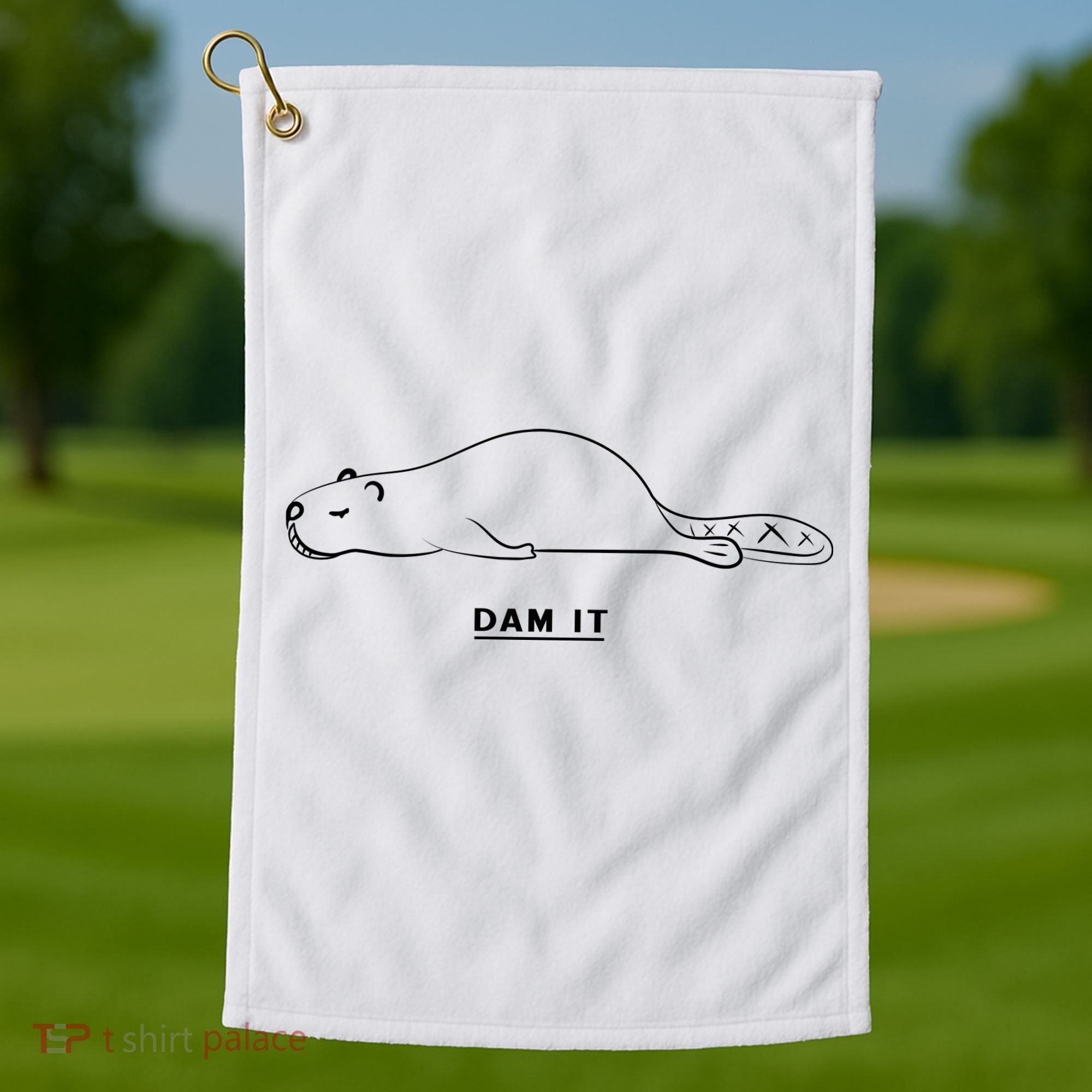 Funny Beaver Wildlife Pun Dam It Golf Towel