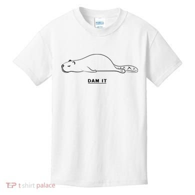 Funny Beaver Wildlife Pun Dam It Kids T-Shirt