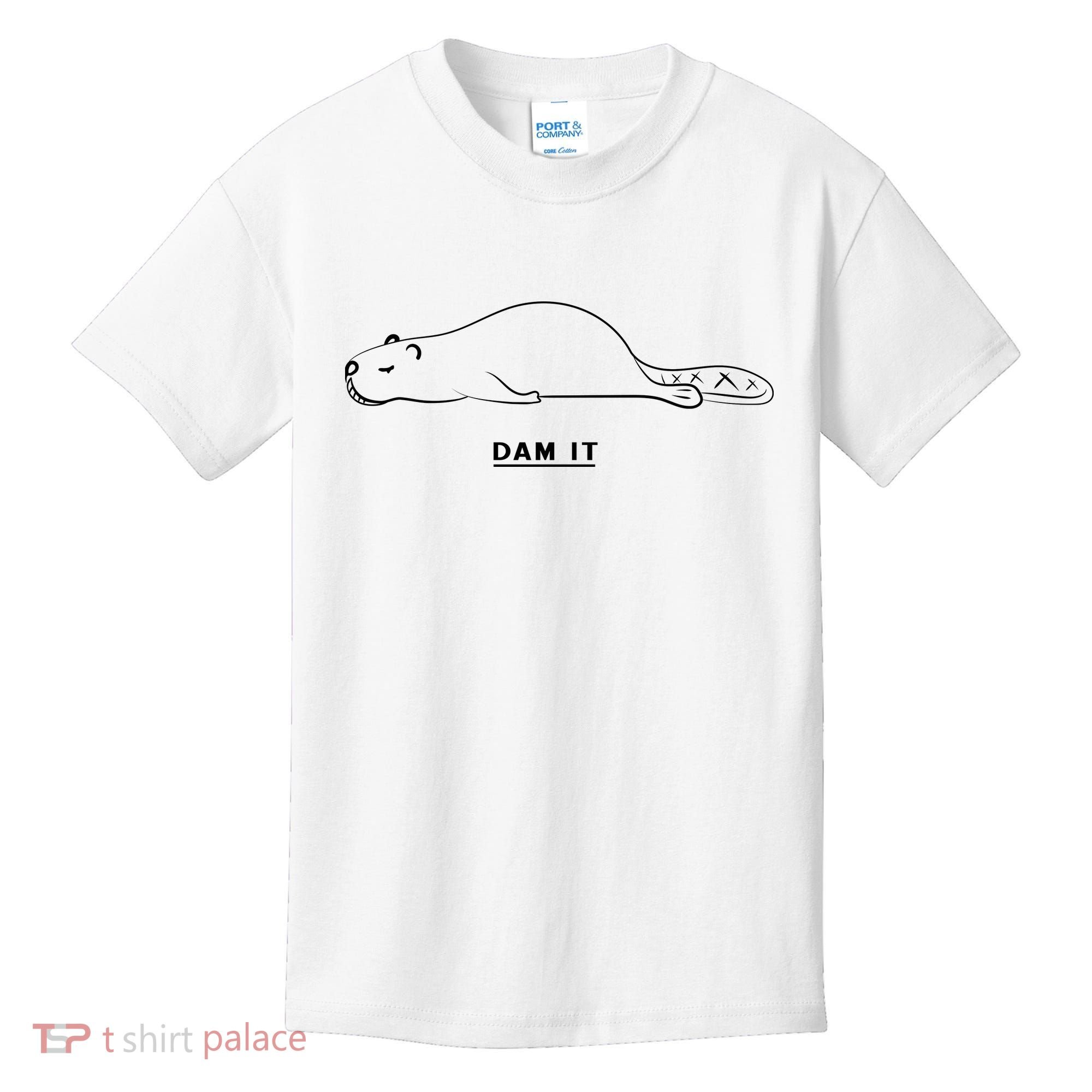 Funny Beaver Wildlife Pun Dam It Kids T-Shirt