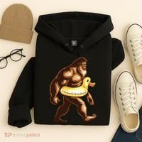 Funny Bigfoot Wearing Duck Floater Hoodie thumb 4