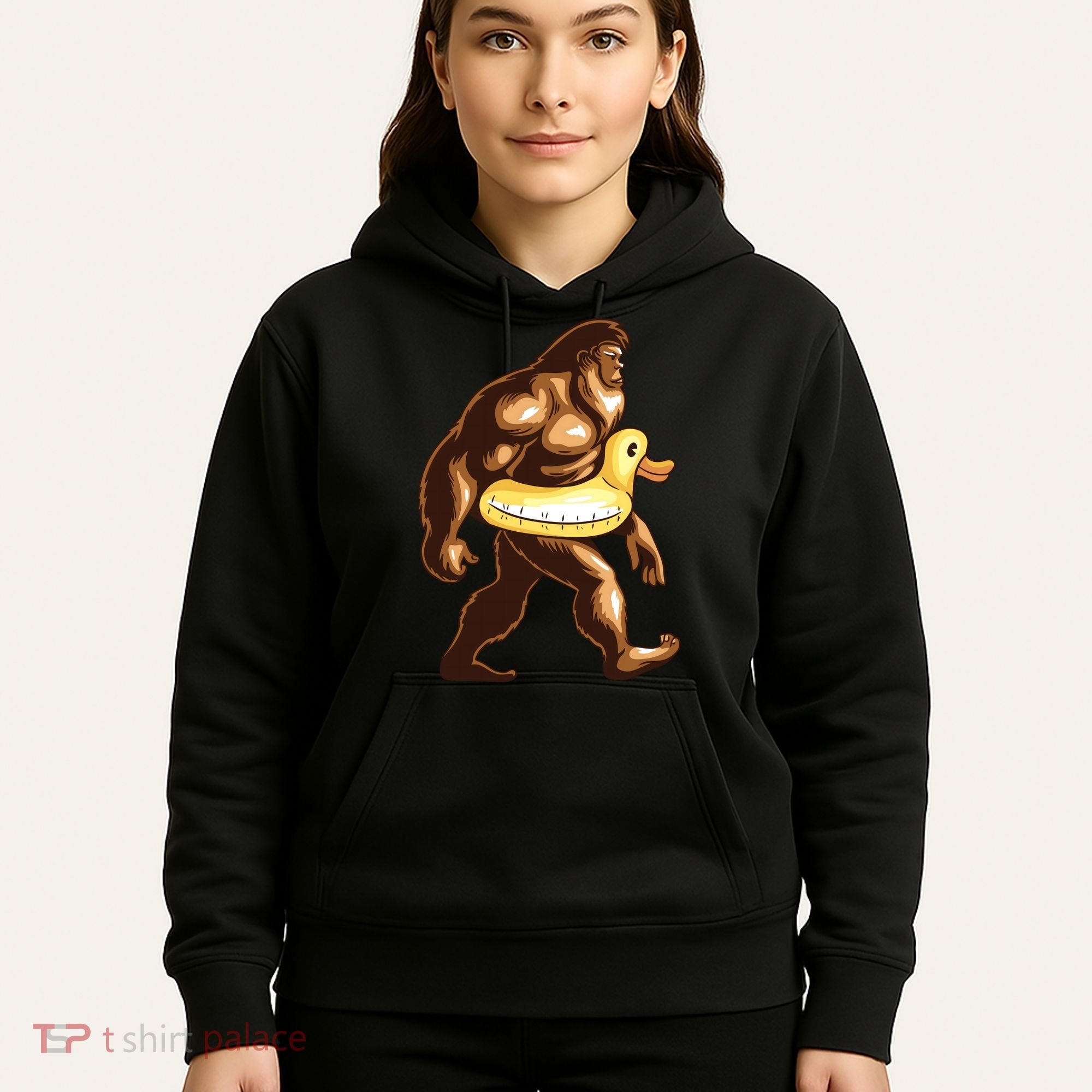 Funny Bigfoot Wearing Duck Floater Hoodie