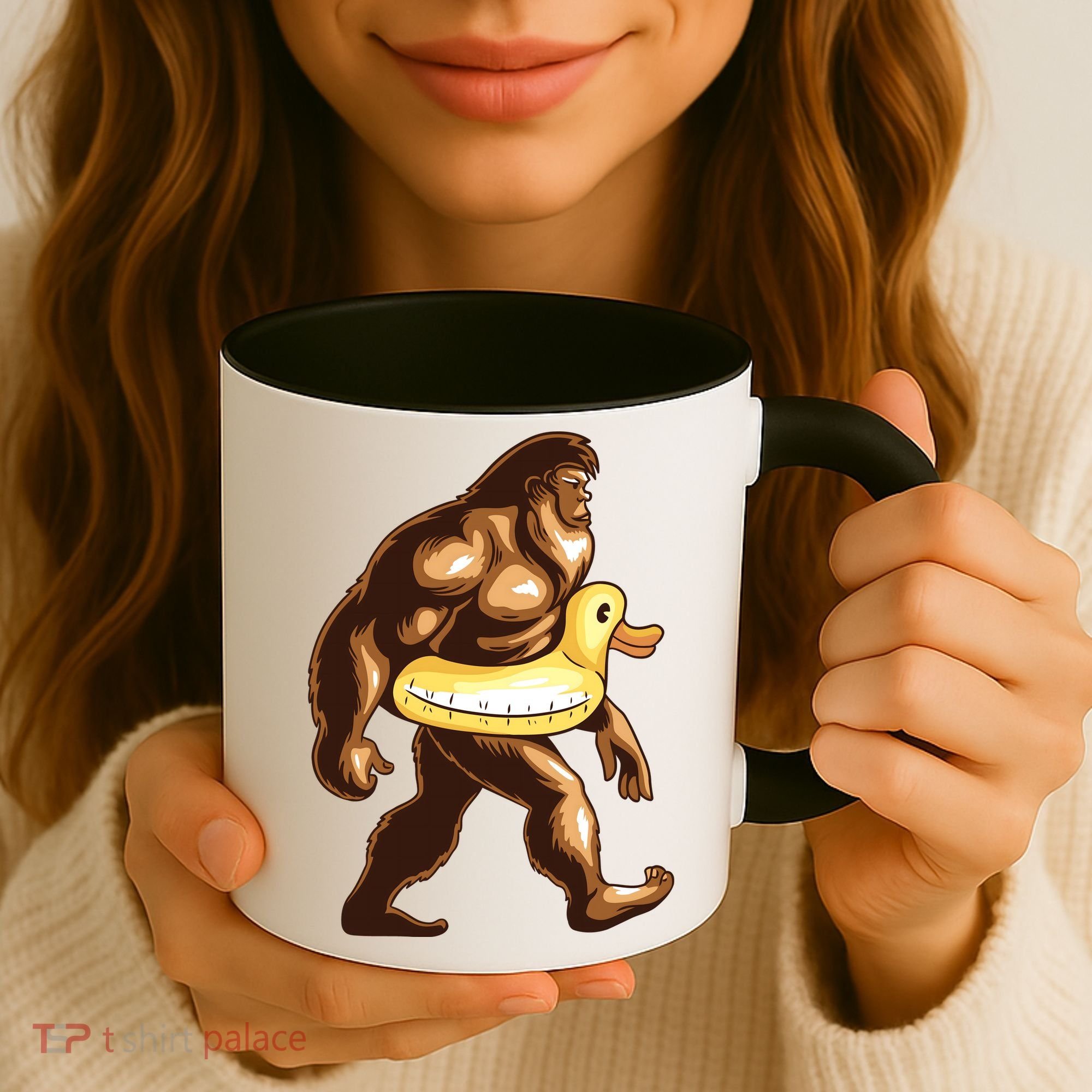 Funny Bigfoot Wearing Duck Floater Coffee Mug