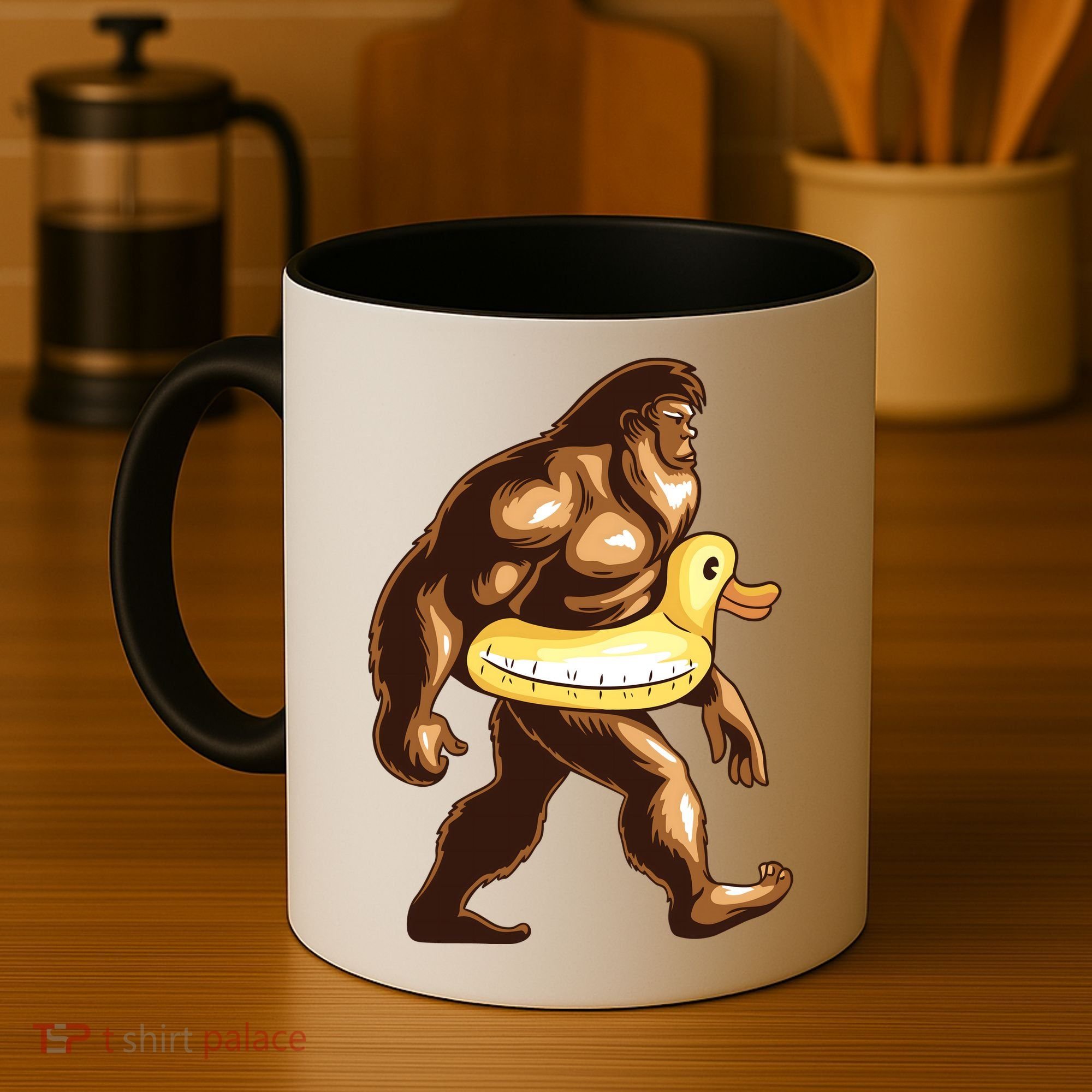 Funny Bigfoot Wearing Duck Floater Coffee Mug