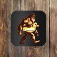 Funny Bigfoot Wearing Duck Floater Coaster thumb 0