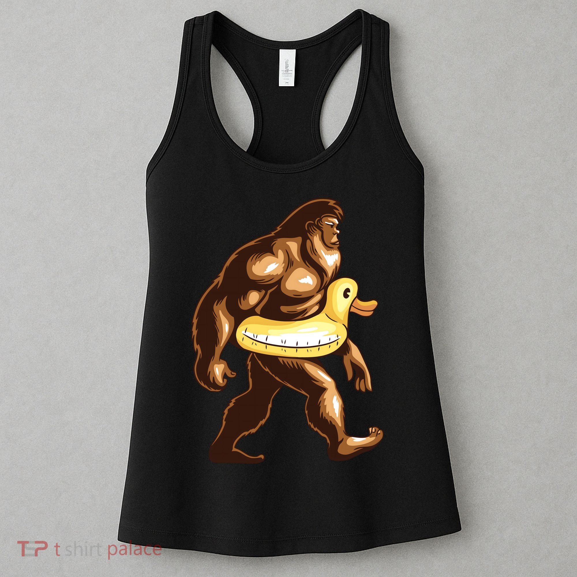 Funny Bigfoot Wearing Duck Floater Women's Tank Top
