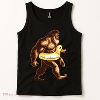 Funny Bigfoot Wearing Duck Floater Tank Top thumb 2