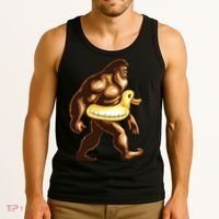 Funny Bigfoot Wearing Duck Floater Tank Top thumb 3